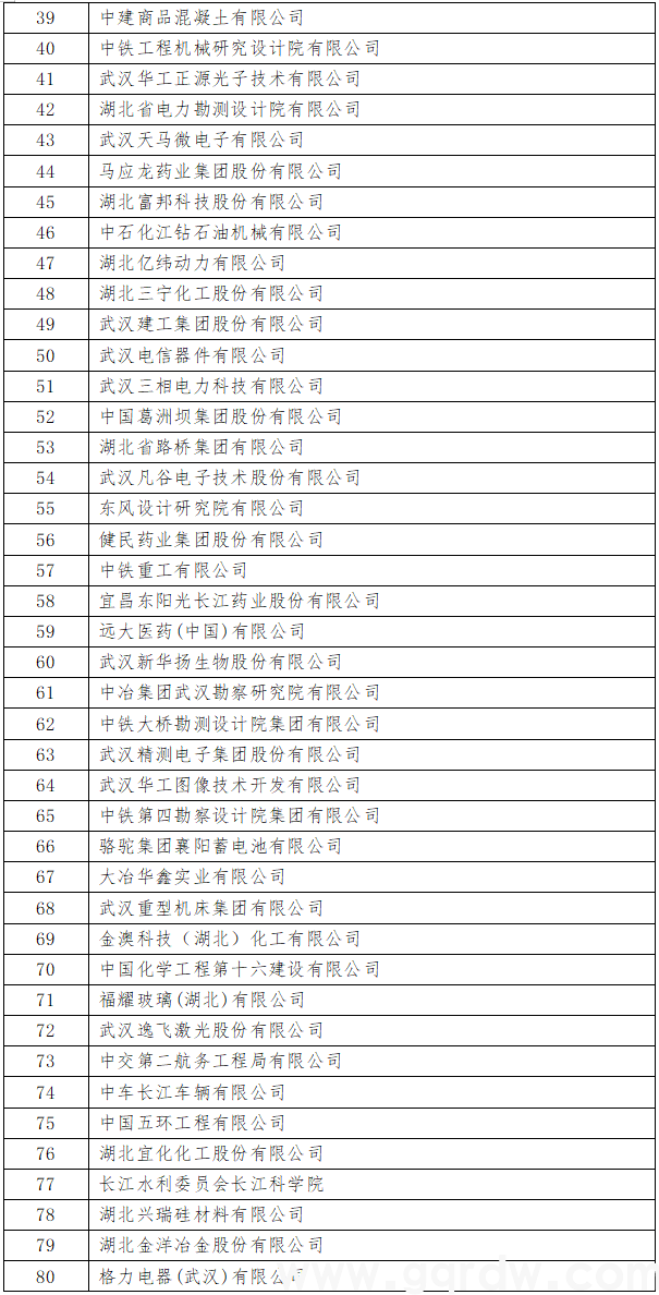 湖北高新技术企业百强榜单