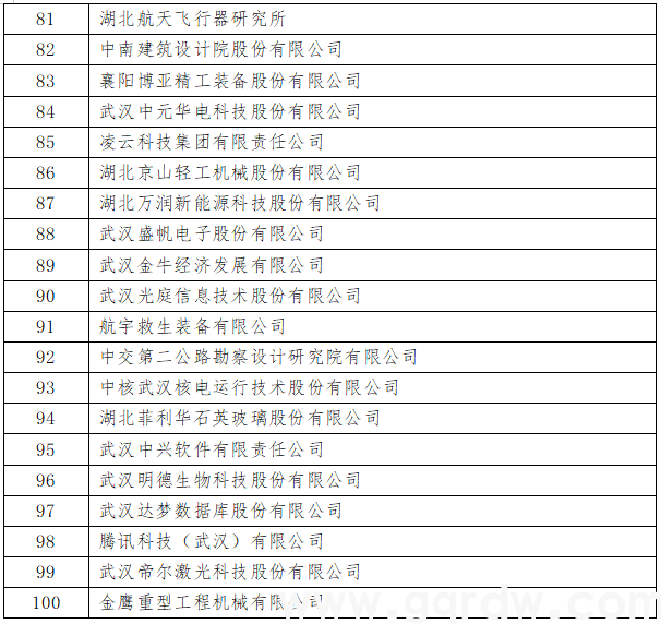 湖北高新技术企业百强榜单